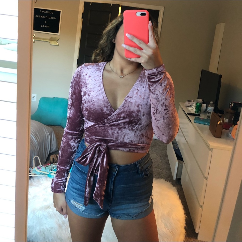 velvet long sleeve crop